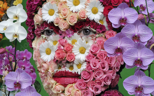 Portrait Made of Flowers with Human Elements , Generative AI