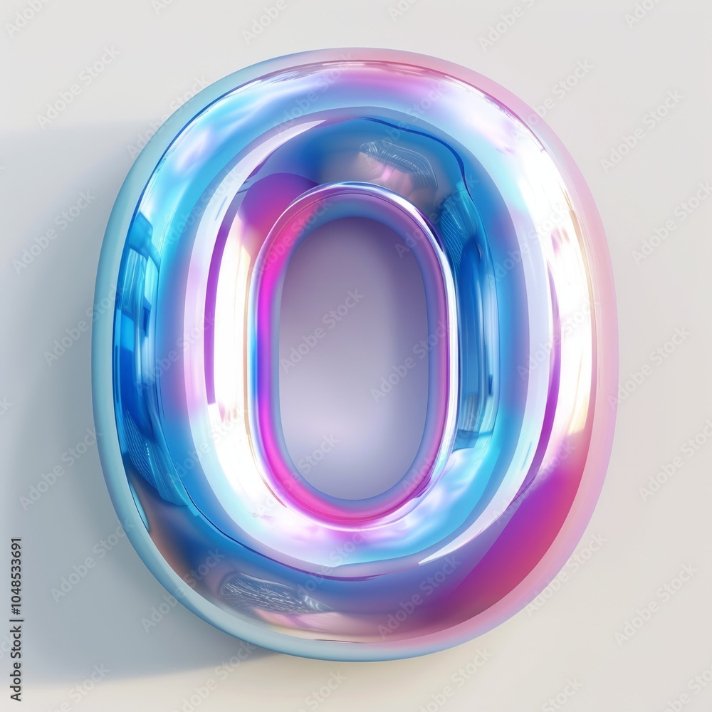 A vibrant 3D representation of the number zero with a glossy, iridescent finish showcased against a light background A vibrant 3D representation of the number zero with a glossy, iridescent finish showcased against a light background
