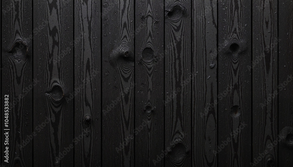 Fototapeta premium Vertical black wooden wall with natural grain and knot details