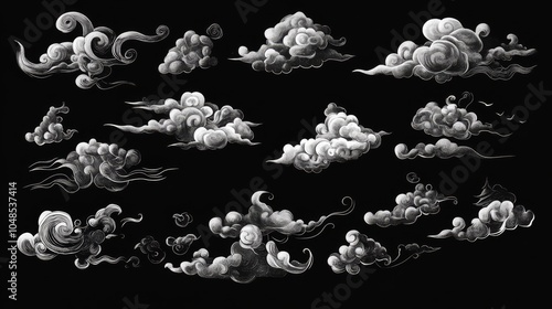 Collection of Black and White Cloud Illustrations