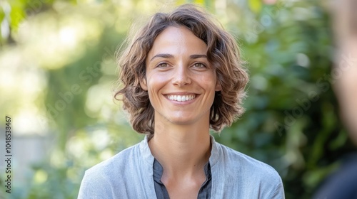 Portrait of a Smiling Woman in a Garden Setting