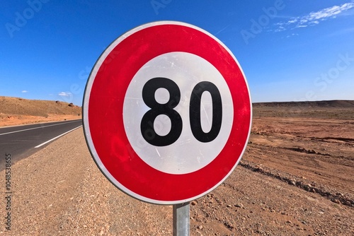 Speed Limit 80 km Road Sign photo