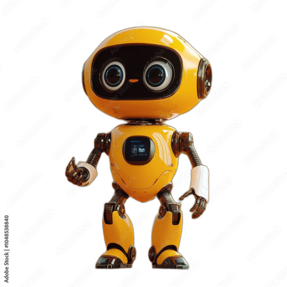 Friendly Yellow Robot with Big Eyes Artificial Intelligence Automation Futuristic Technology Friendly Yellow Robot with Big Eyes Artificial Intelligence Automation Futuristic Technology