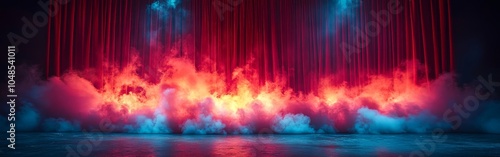 Dramatic Red Curtain Stage with Spotlight for Theater Performances and Shows