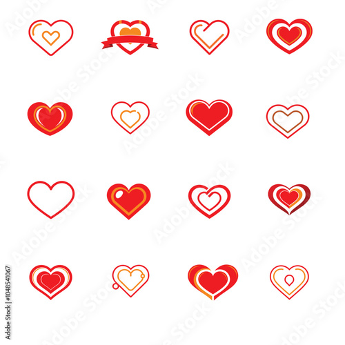 Set of 16 love heart Support Outline Icon