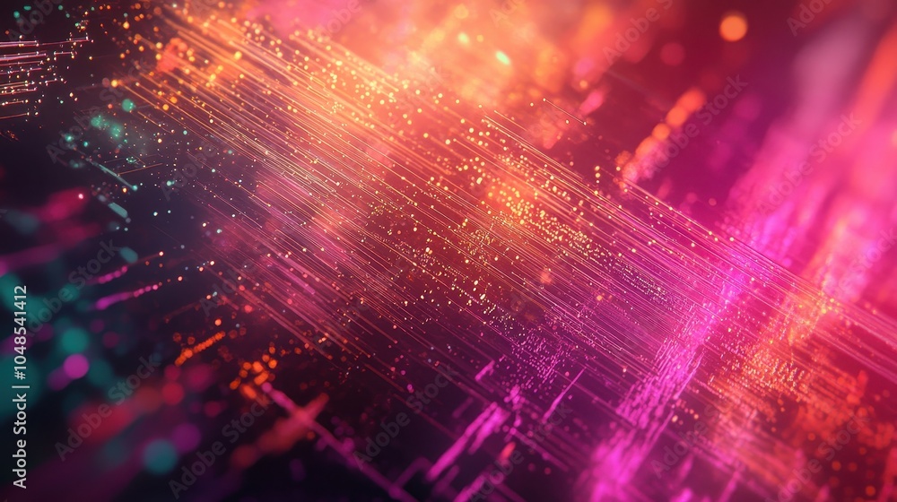 Abstract Digital Background with Pink and Orange Glowing Lines and Bokeh Lights. Abstract Digital Background with Pink and Orange Glowing Lines and Bokeh Lights.