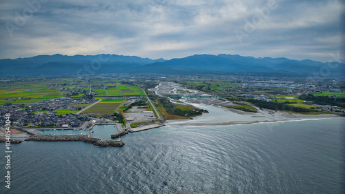 The area near the mouth of the Kurobe River flowing through Toyama Prefecture, Japan photo