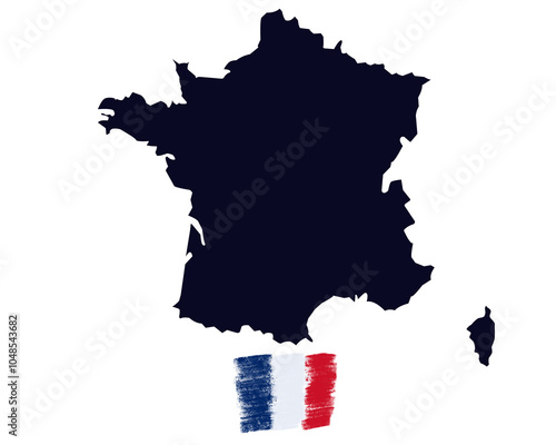 silhouette of france map and french flag colors with paint strokes