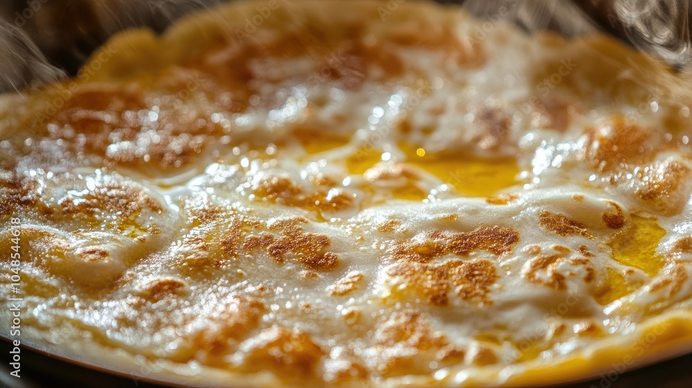 A close-up of crispy sweet roti being fried in a pan, with golden-brown edges forming and butter sizzling, capturing the essence of street food. A close-up of crispy sweet roti being fried in a pan, with golden-brown edges forming and butter sizzling, capturing the essence of street food.