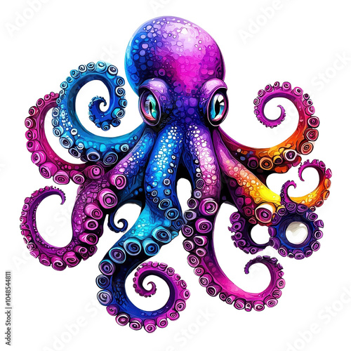 An abstract colorful octopus, isolate on white background, showcasing bold strokes and dynamic forms. cutout png photo