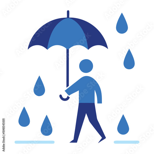 Lonely Figure in Rain with Umbrella – Melancholy, Solitude, Blue Monday Mood, Emotional Art