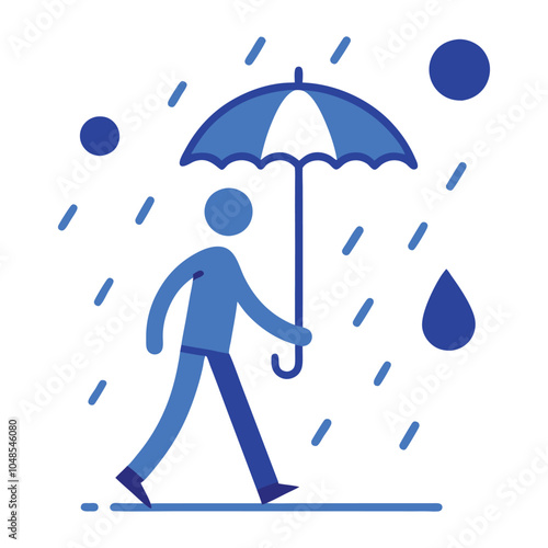 Lonely Figure in Rain with Umbrella – Melancholy, Solitude, Blue Monday Mood, Emotional Art