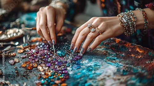 Jewelry Designer Working with Colorful Gemstones