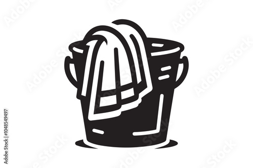 Bucket With Cloth Icon Silhouette Vector Illustration