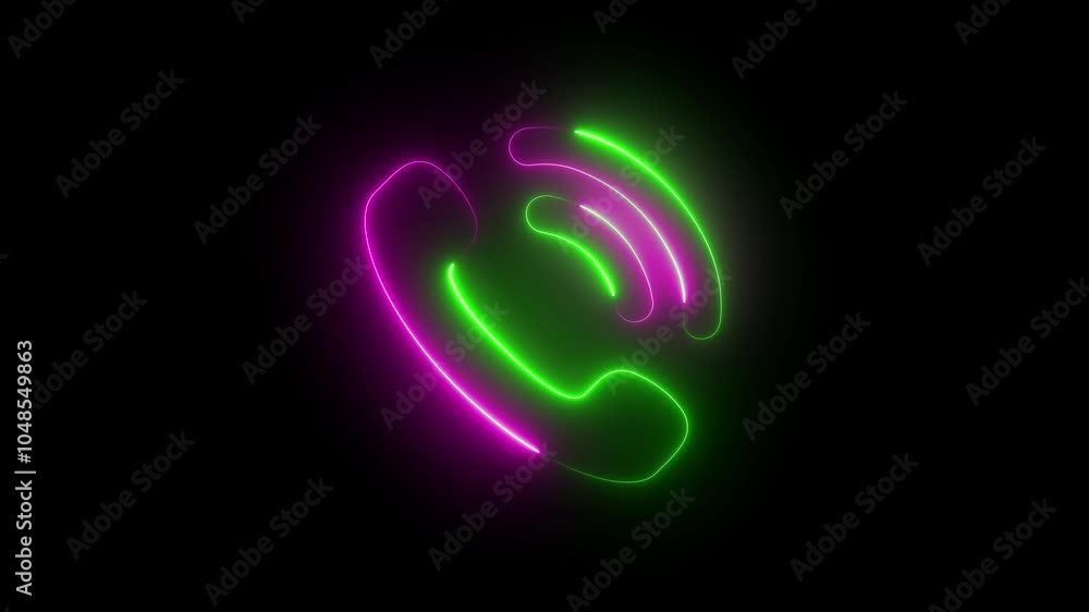 glowing sign neon line red blue color message call icon animation on dark night background. glowing sign neon line red blue color message call icon animation on dark night background.