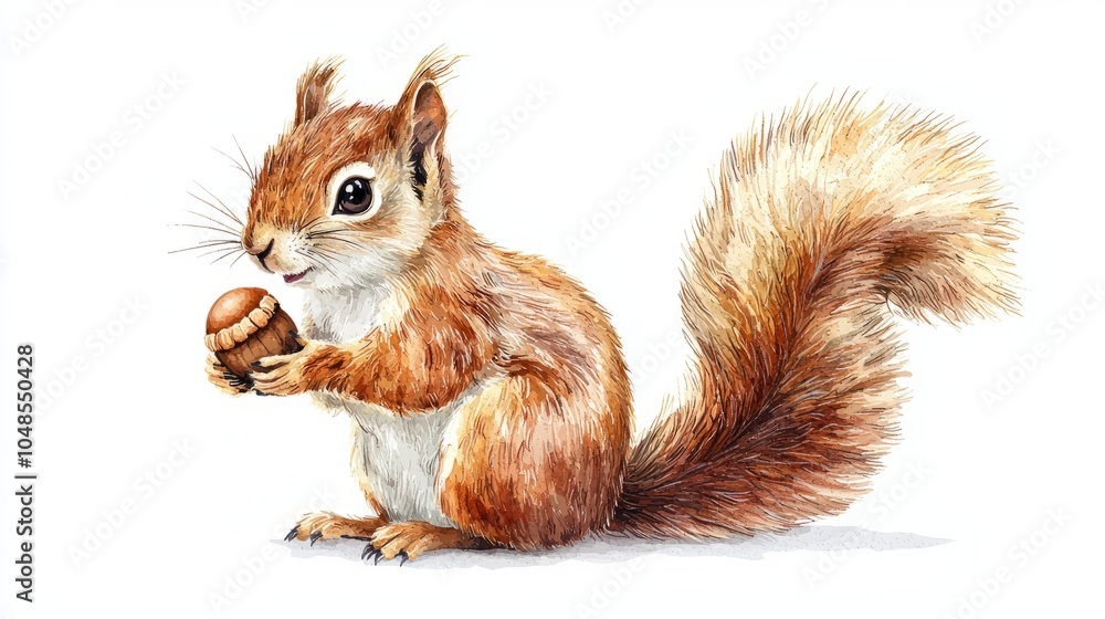 Cute Squirrel Holding Acorn Illustration Cute Squirrel Holding Acorn Illustration