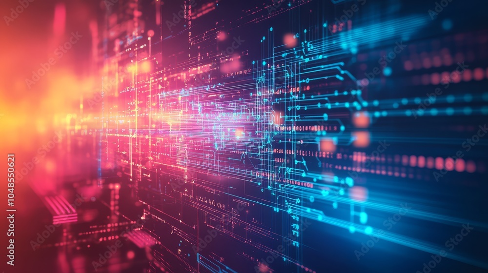 Obraz premium Abstract Digital Data Flow with Bright Neon Colors