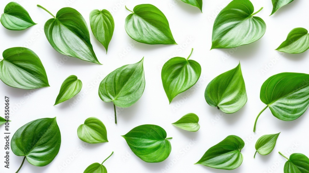 Green Leaves Scattered on a White Surface Green Leaves Scattered on a White Surface