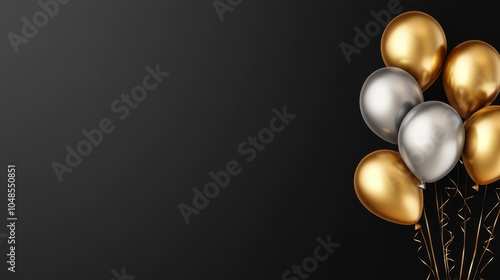 Wallpaper Mural Gold and Silver Balloons with Black Background - Celebration, Party, Event, Festive Decor, Birthday, Anniversary, Wedding, New Year's Eve. Torontodigital.ca