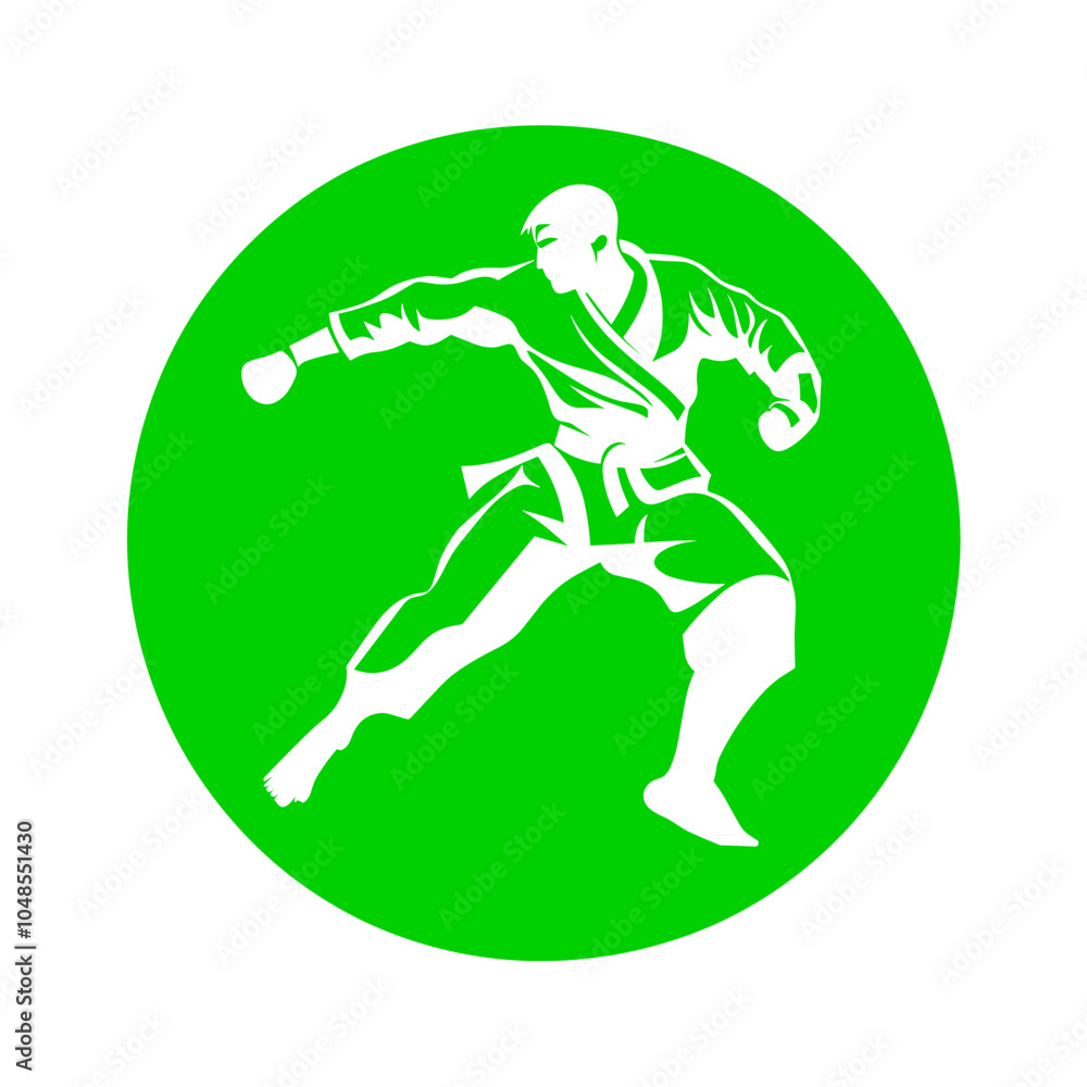 Fototapeta premium Logo of a Taekwondo Athlete Demonstrating a Flying Side Kick - Dynamic and Powerful Design