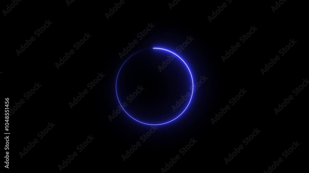 Neon glowing blue animated circle preloader icon on black background Neon glowing blue animated circle preloader icon on black background