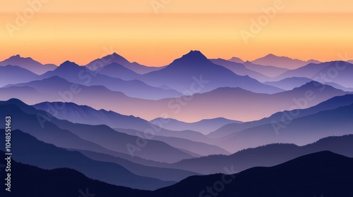 Majestic Mountain Range Silhouette at Sunset with a Gradient of Purple Hues.