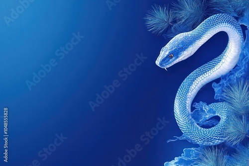 Chinese new year 2025 year of the Snake. Blue Snake illustration and design.