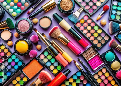 Aerial View of Diverse Makeup Tools and Products for Beauty Enthusiasts