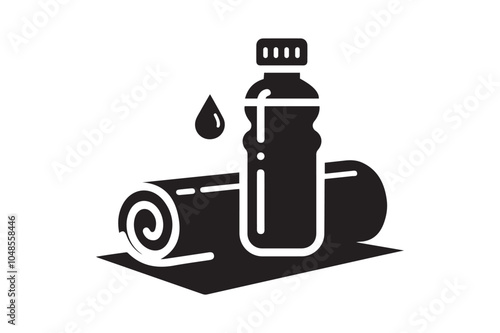 Yoga Mat With Bottle Vector Art & Illustration