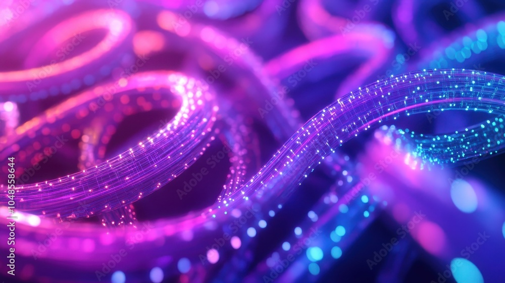 Fototapeta premium Abstract Purple and Blue Neon Lights with Bokeh Effect - Digital Art Background