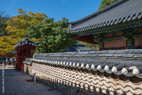 a tranquil view of the temple in autumn