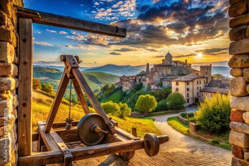 Antique Catapult in Mondavio - Historic Architecture and Ancient Warfare Artifacts photo