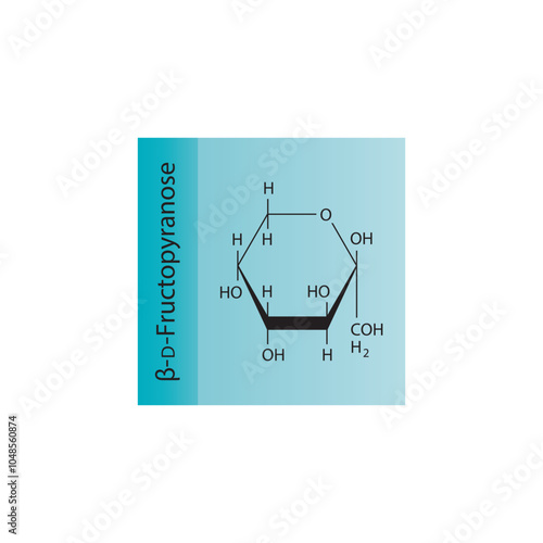 β-D-Fructopyranose skeletal structure diagram.Sugar compound molecule scientific illustration.