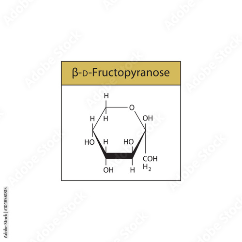 β-D-Fructopyranose skeletal structure diagram.Sugar compound molecule scientific illustration.