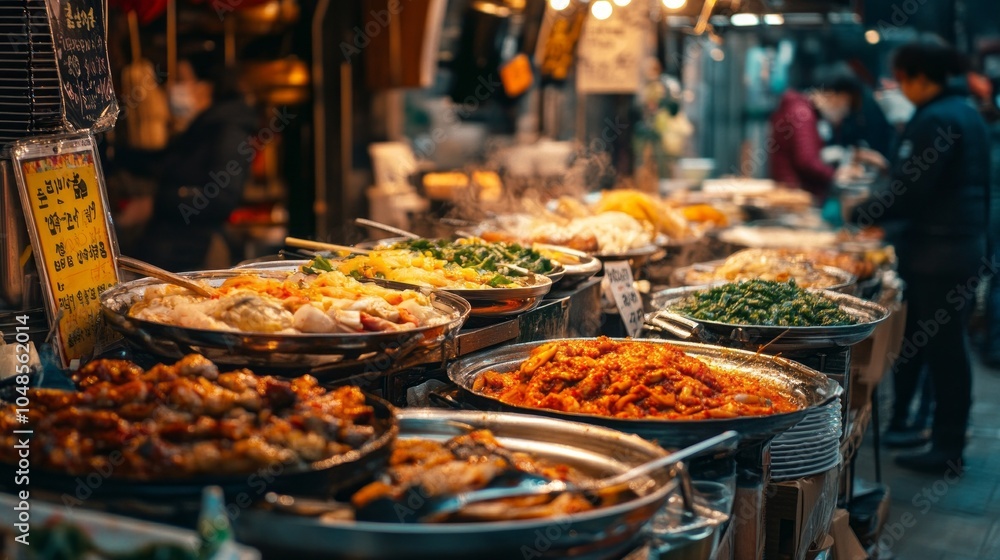 Obraz premium A large variety of food is on display at a market