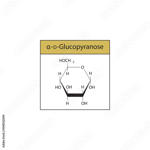 α-D-Glucopyranose skeletal structure diagram.Sugar compound molecule scientific illustration.