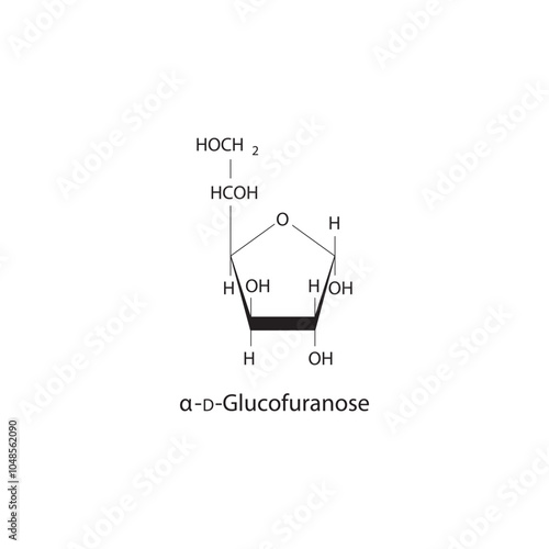 α-D-Glucofuranose skeletal structure diagram.Sugar compound molecule scientific illustration.