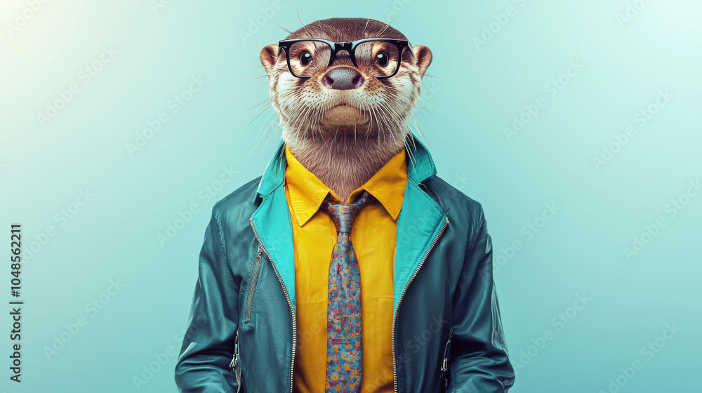 Otter in a leather jacket and a tie Otter in a leather jacket and a tie
