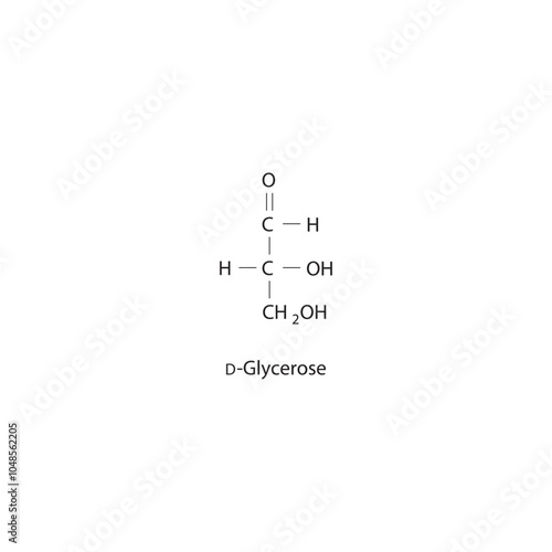 D-Glycerose skeletal structure diagram.Sugar compound molecule scientific illustration.