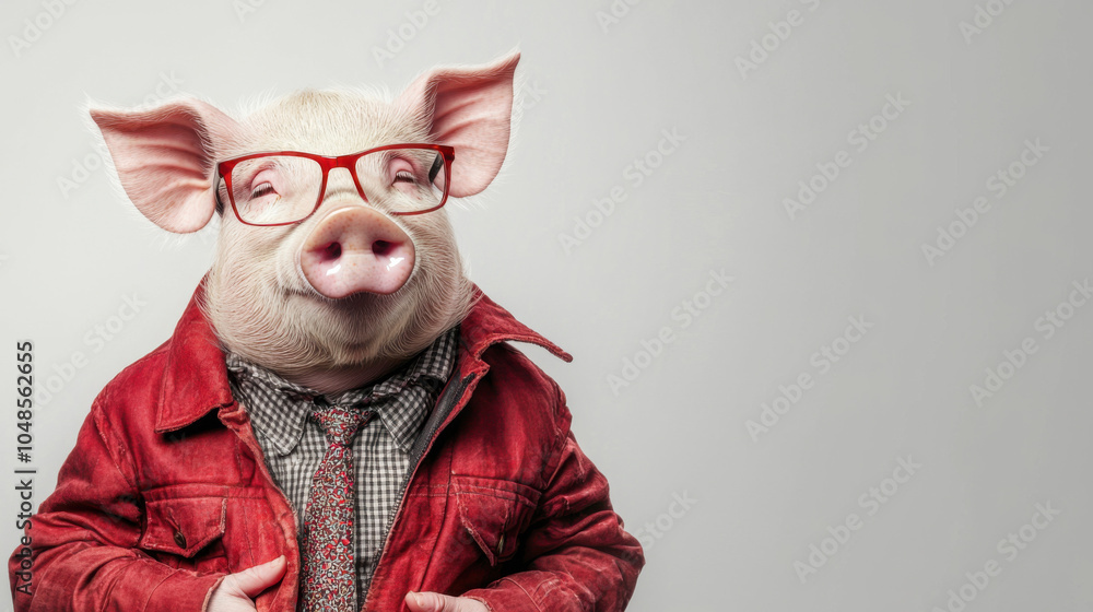 Pig in Red Jacket and Glasses Pig in Red Jacket and Glasses
