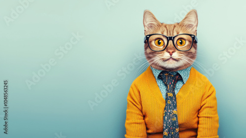 Funny Cat Wearing Glasses and Tie