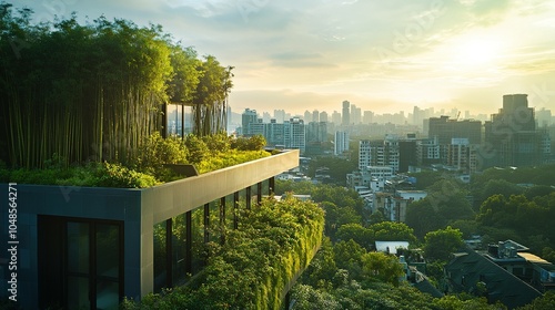 Green Rooftop Oasis Overlooking a Modern Cityscape