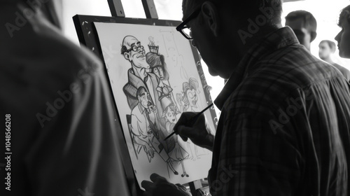 The artist is drawing sketches of characters from fairy tales