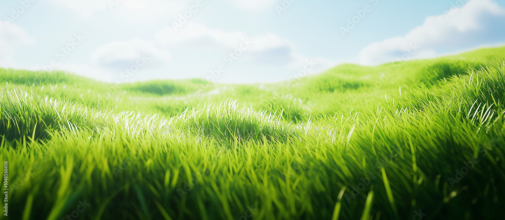 A vibrant grass field showcasing a beautiful green spring landscape, filled with lush greenery and fresh flora A vibrant grass field showcasing a beautiful green spring landscape, filled with lush greenery and fresh flora