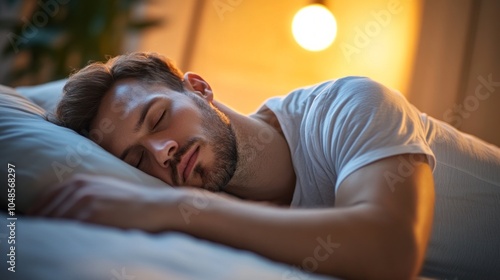 A man is sleeping on a bed with a pillow