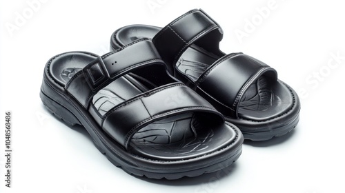 Pair of Black Leather Sandals with Buckles photo