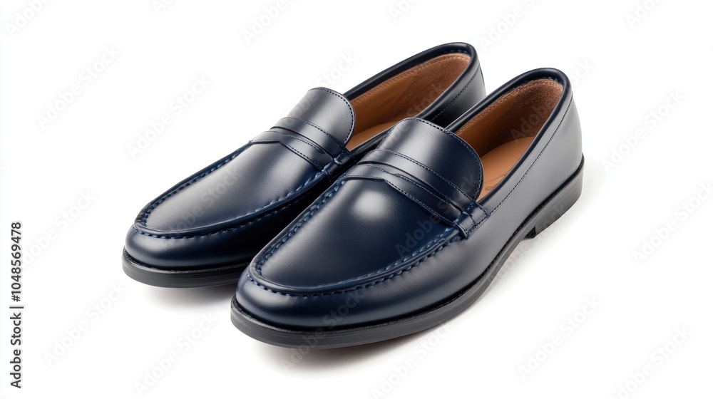 Pair of Blue Leather Penny Loafers with Stitching Pair of Blue Leather Penny Loafers with Stitching