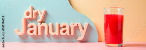 Minimalist Dry January banner featuring pastel colors with a bold, pink font and a refreshing glass of vibrant red juice, symbolizing a clean and healthy start to the new year