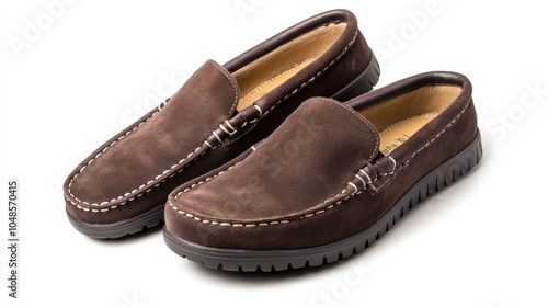 Wallpaper Mural Pair of Brown Suede Loafers with White Stitching Torontodigital.ca