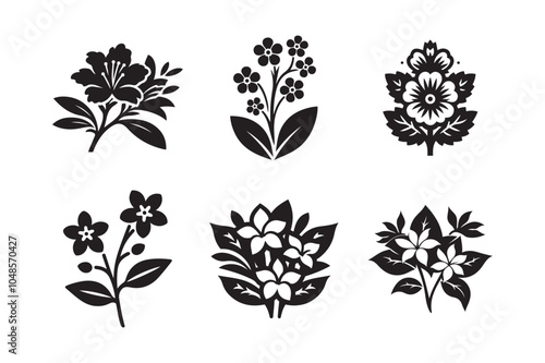 Flower Icon Set Silhouette Vector Art & Illustration